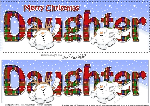 Large DL Merry Christmas DAUGHTER 3D decoupage with Snowball Sam