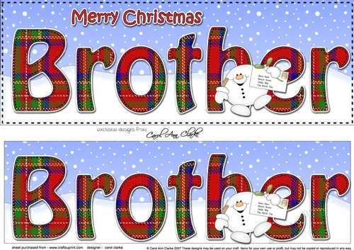 Large DL Merry Christmas BROTHER 3D decoupage with Snowball Sam