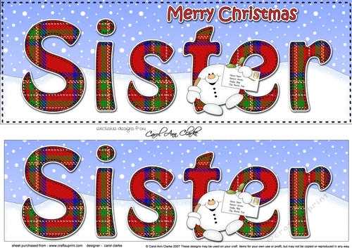 Large DL Merry Christmas SISTER 3D decoupage with Snowball Sam