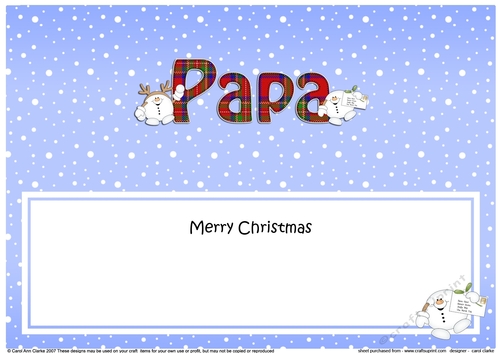 Large DL Merry Christmas PAPA insert with Snowball Sam