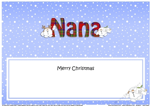Large DL Merry Christmas NANA insert with Snowball Sam
