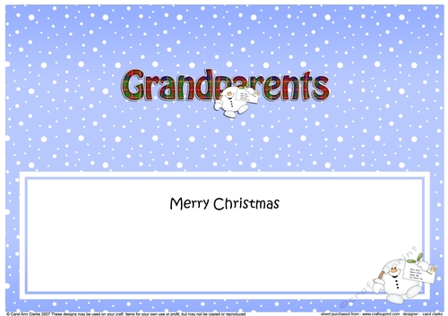 Large DL Merry Christmas GRANDPARENTS insert with Snowball Sam