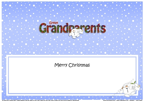 Large DL Merry Christmas GREAT GRANDPARENTS insert with Snowball Sam