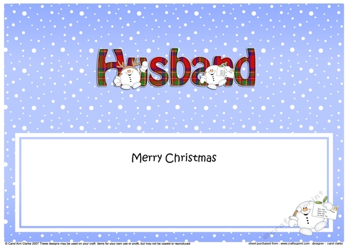 Large DL Merry Christmas HUSBAND insert with Snowball Sam
