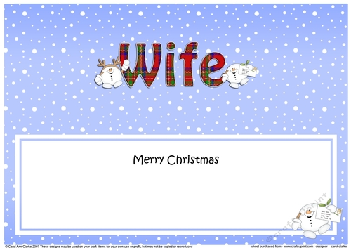 Large DL Merry Christmas WIFE insert with Snowball Sam