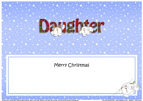 Large DL Merry Christmas DAUGHTER insert with Snowball Sam