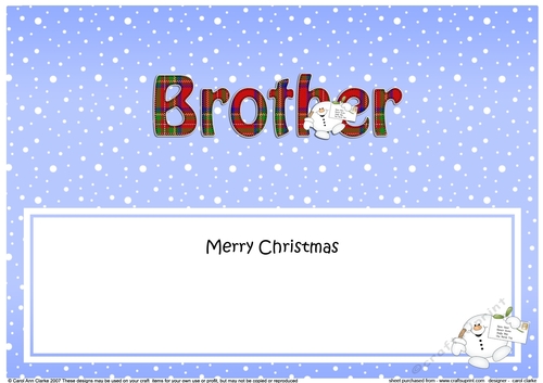 Large DL Merry Christmas BROTHER insert with Snowball Sam