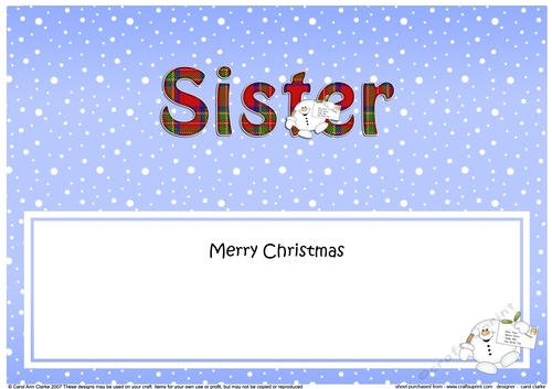 Large DL Merry Christmas SISTER insert with Snowball Sam