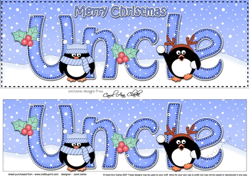 Large DL Merry Christmas UNCLE 3D decoupage with Penguins