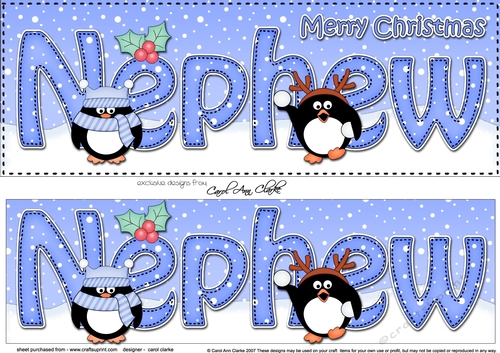 Large DL Merry Christmas NEPHEW 3D decoupage with Penguins