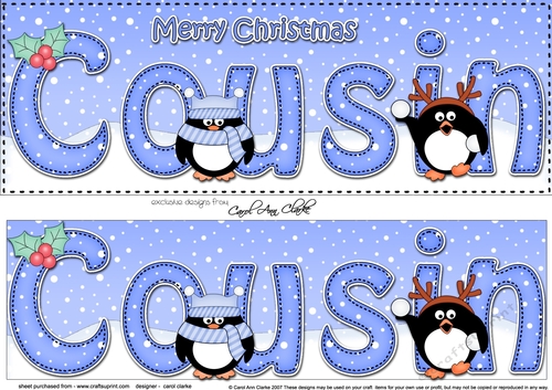 Large DL Merry Christmas COUSIN 3D decoupage with Penguins