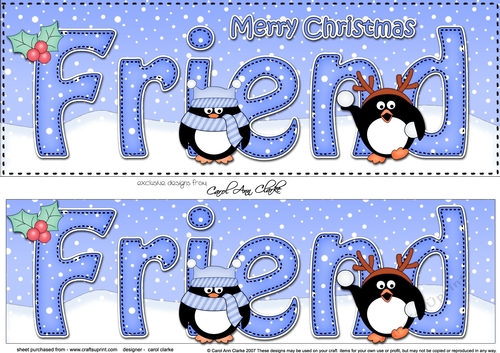 Large DL Merry Christmas FRIEND 3D decoupage with Penguins