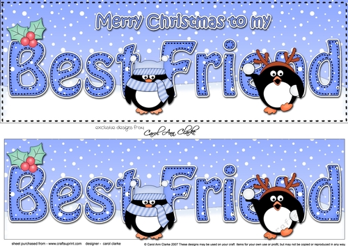 Large DL Merry Christmas to my BEST FRIEND 3D decoupage with Penguins
