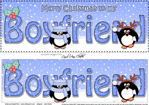Large DL Merry Christmas to my BOYFRIEND 3D decoupage with Penguins