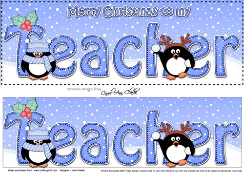 Large DL Merry Christmas to my TEACHER 3D decoupage with Penguins