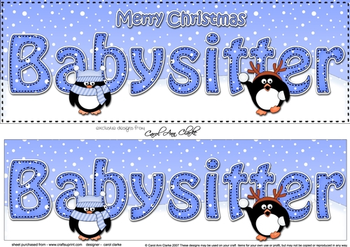 Large DL Merry Christmas BABYSITTER 3D decoupage with Penguins