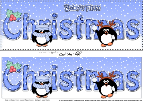 Large DL Merry Christmas BABYS 1st CHRISTMAS 3D decoupage with Penguins