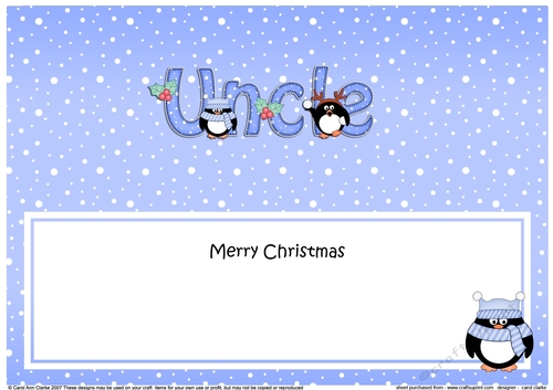 Large DL Merry Christmas UNCLE insert with Penguins