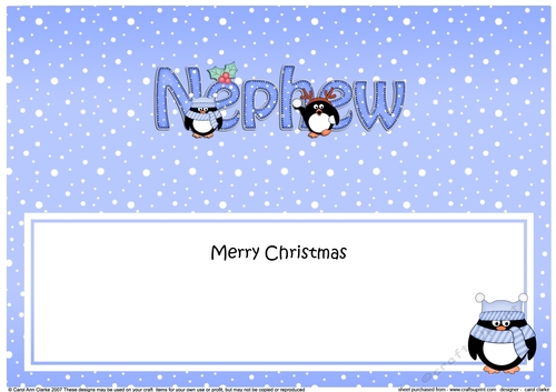 Large DL Merry Christmas NEPHEW insert with Penguins