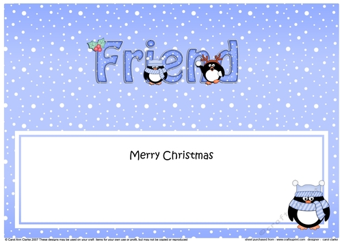 Large DL Merry Christmas FRIEND insert with Penguins
