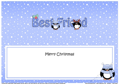 Large DL Merry Christmas BEST FRIEND insert with Penguins
