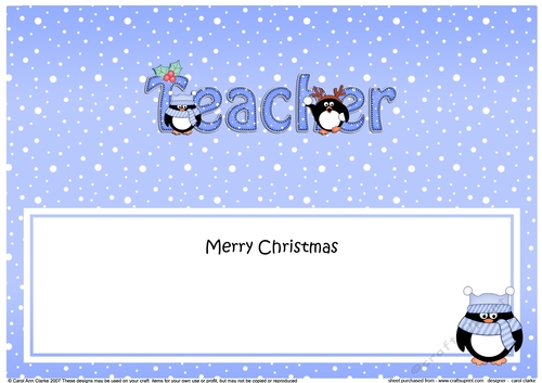 Large DL Merry Christmas TEACHER insert with Penguins
