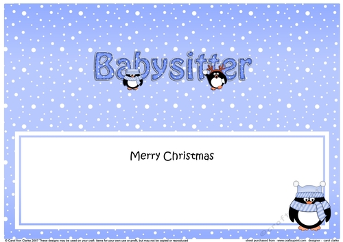 Large DL Merry Christmas BABYSITTER insert with Penguins
