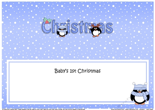 Large DL Merry Christmas BABYS 1st CHRISTMAS insert with Penguins