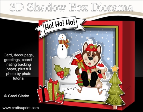 3D Christmas Diorama Shadow Box Card Mini Kit - Little Husky Dog
