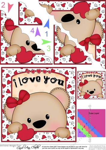 Scalloped Corner Stacker - Love, Romance, Valentine - Teddy Bear