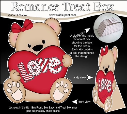 3D Valentine Treat Box Mini Kit - Livvy Teddy Bear has a Love Heart