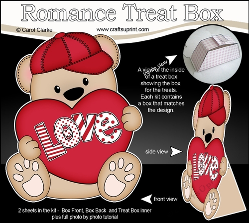 3D Valentine Treat Box Mini Kit - Austin Teddy Bear has a Love Heart