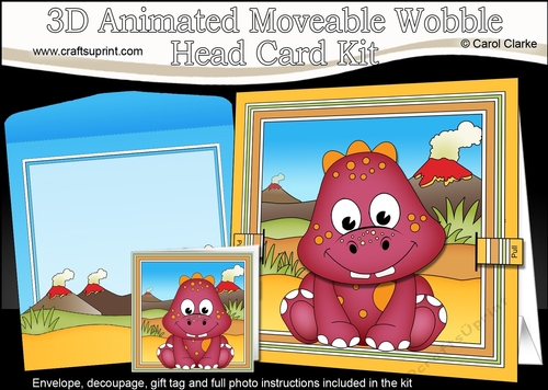 3D Animated Moveable Wobble Head Card - Cute Little Damen Dino