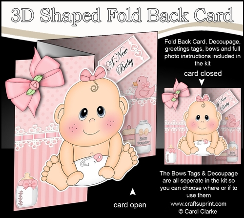 3D Shaped No-Hole Fold Back Mini Kit - Cute Little Baby Girl Bea