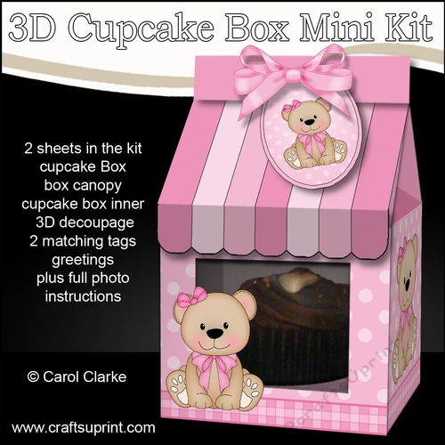 3D Mini Milk Carton Cupcake Treat Box Mini Kit - Cute Little Livvy Bear