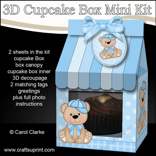 3D Mini Milk Carton Cupcake Treat Box Mini Kit - Cute Little Austin Bear
