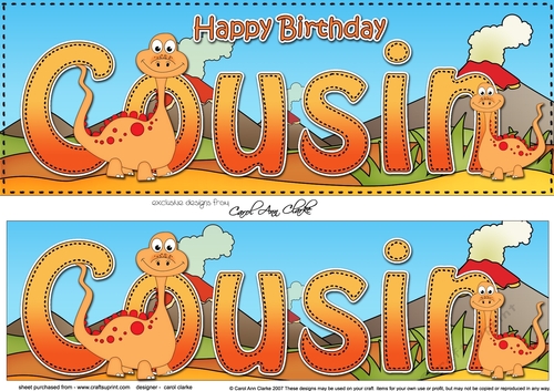 Large DL Happy Birthday COUSIN 3D decoupage with Dinosaurs
