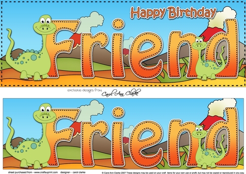 Large DL Happy Birthday FRIEND 3D decoupage with Dinosaurs