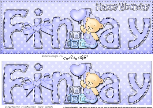 Large DL Happy Birthday FINLAY 3D decoupage