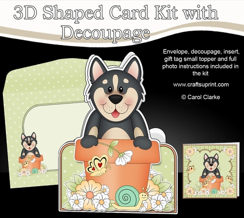 3D Shaped Card  Kit - Flowerpot Friends - Little Husky Dog Chase