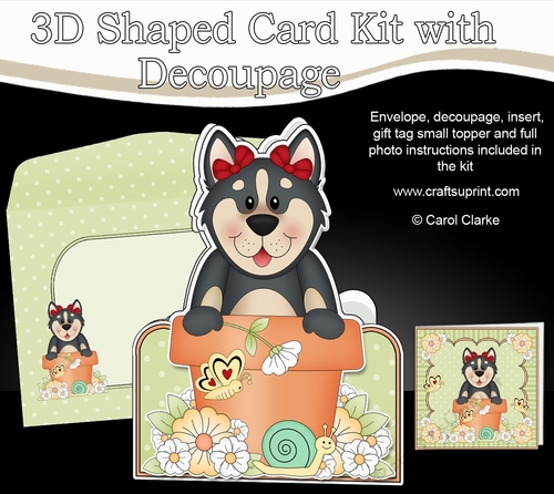 3D Shaped Card  Kit - Flowerpot Friends - Little Husky Dog Misty