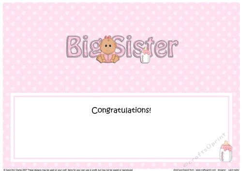 Large DL ethnic New Baby Congratulations you are a ... BIG SISTER insert