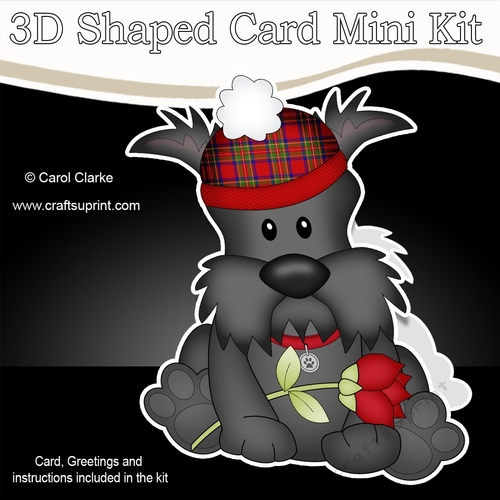 3D Shaped Card Mini Kit - Cute Romantic Scottie Dog has a Rose