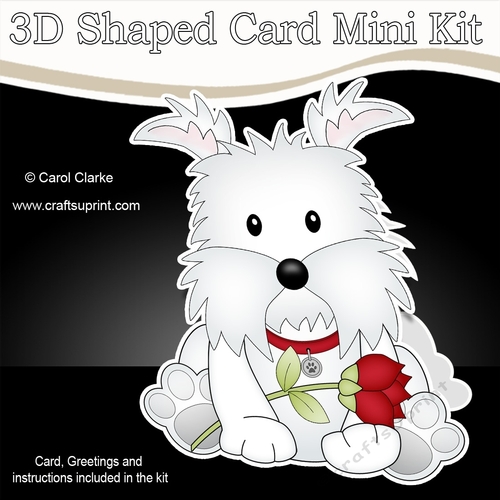 3D Shaped Card Mini Kit - Cute Romantic Westie Dog has a Rose