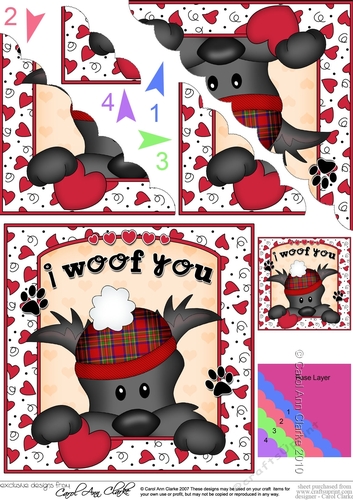 Scalloped Corner Stacker - Love, Romance, Valentine- Little Scottie Dog