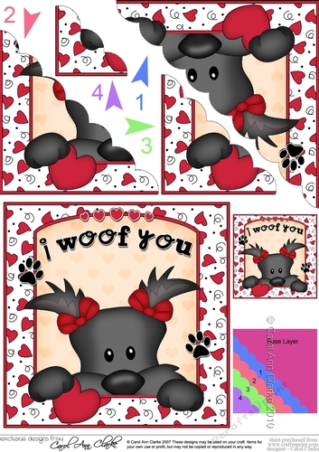 Scalloped Corner Stacker - Love, Romance, Valentine- Little Scottie Dog