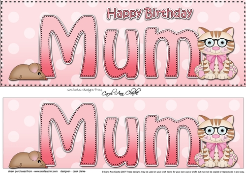Large DL Happy Birthday MUM 3D decoupage with Cute Little Cat