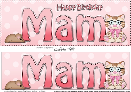Large DL Happy Birthday MAM 3D decoupage with Cute Little Cat