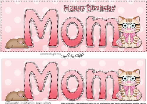 Large DL Happy Birthday MOM 3D decoupage with Cute Little Cat