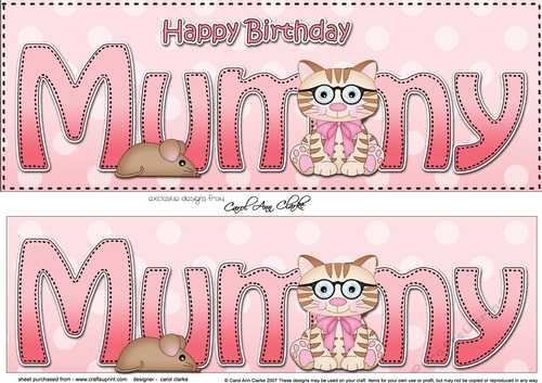 Large DL Happy Birthday MUMMY 3D decoupage with Cute Little Cat